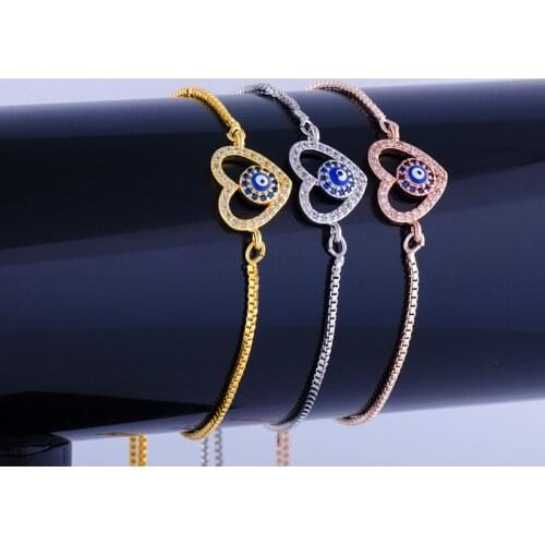 Hot Jewelry Enamel Zircon Evil Eye Bracelets Bangles Handicraft Copper Micro Pave Square Chain Women Bracelets Vintage Pulseras