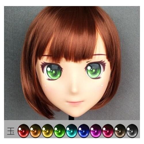 Jiang15)Female Sweet Girl Resin Half Head Kigurumi Crossdress Cosplay Japanese Anime Role Lolita Doll Mask With Eyes And Wig
