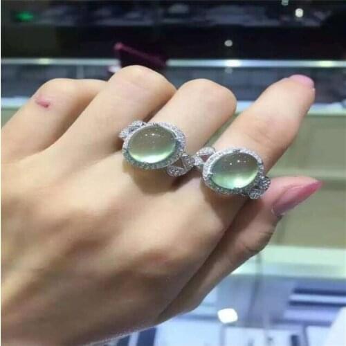 Unisex Natual Prehnite Ring Free shipping Natural real Prehnite Ring 925 sterling silver Gem Size 10*12mm