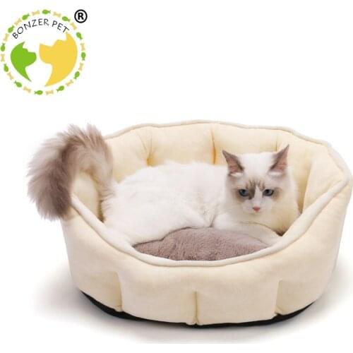Bonzerpet Cat Bed Dog House Pet Sleeping Nest Round Removable Cusion Soft Warm Comfortable Bed