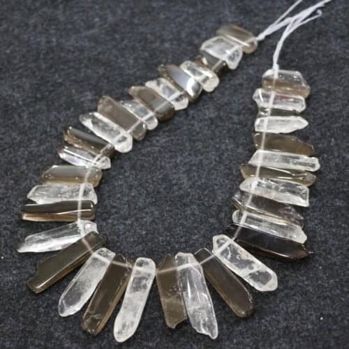 Approx 32pcs/strand, Raw Rock Crystal Good White Crystal Quartz Points Pendant Beads Graduated Jewelry Making 8-15x22-35mm