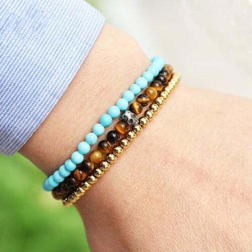 2020 New Fashion Men Women Jewelry Bracelet Cute Design Stainless Steel Skull Natural Stone Beads Elastic Bracelet Men Women