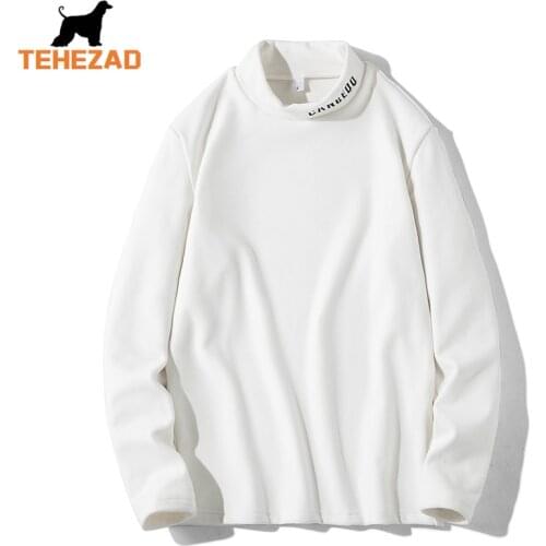 TEHEZAD 2021 Spring and Autumn New Mens Solid Color Half High Neck Pullover Sweater Fashion Breathable Base Shirt Mens Clothes