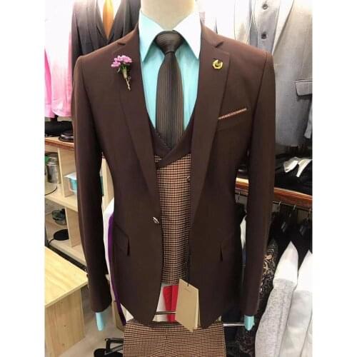 New Designs Brown Men Suits for Wedding Business Tuxedo Blazer Groom Best Man Set Singer Stage Dress Vest Pants Jacket 3 Pieces