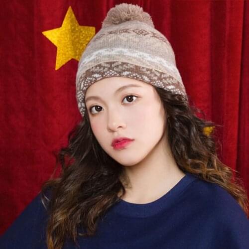 Autumn Winter Knitted Sheep Wool Beanie Hat Women Vintage Beige Orange Skullies Caps Windproof Earflap Hat Thick Warm Elastic