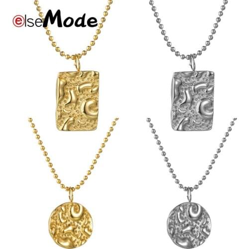 ELSEMODE Retro Stainless Steel Square Pendant Chain Necklace Jewelry Gold Color Round collier femme 2019 For Women collares Gift