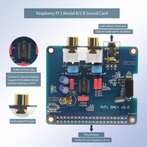 PCM5122 Raspberry pi B+ 2/3B HIFI DAC + Sound Card Digital Audio Module I2S Interface Special Volumio Music PIR 2B 3