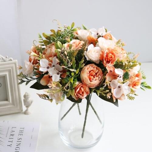 Peony Rose Hydrangea Artificial Flower Bouquet for Home Decoration Fake Flowers Bridal Hand Flower