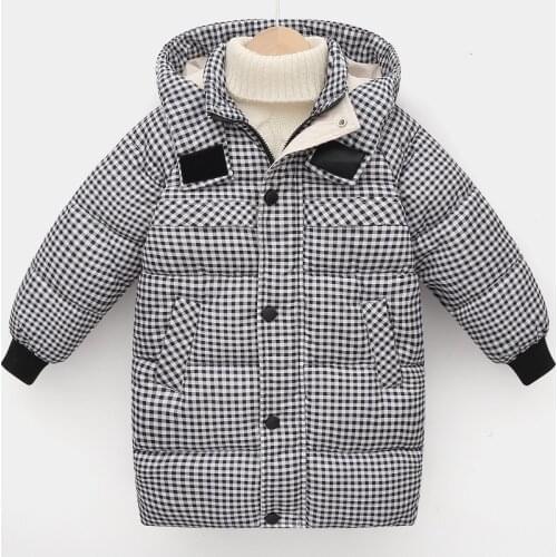 New childrens down cotton jacket for boys and girls middle and long winter hooded zipper cotton jacket cartoon jacket