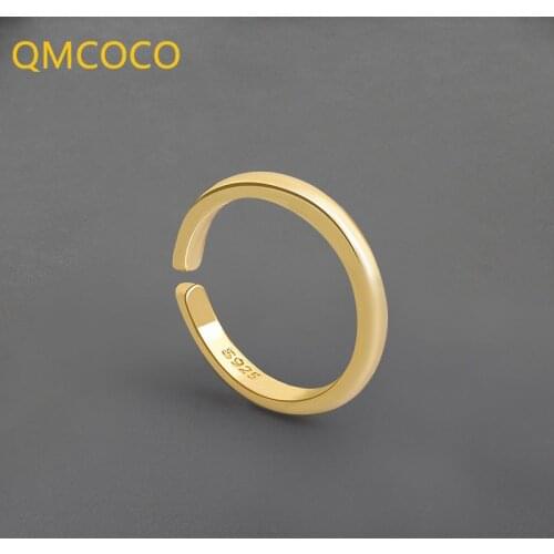 QMCOCO 925 Sterling Silver 2021 New Round Thin Ring For Woman Golden Open Adjustable Retro Fashion Handmade Jewelry Gifts