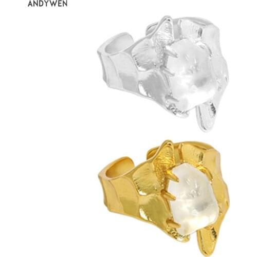ANDYWEN 925 Sterling Silver 2021 Big Milk Crystal Resizalbe Adjustable Ring Luxury Fashion Fine Jewelry Gift Wedding