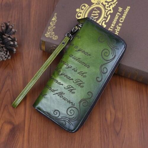 Cowhide Retro Handmade Luxury Wallet 2021 Spring New Women Wallets and Purses Genuine Leather Hand Wallet Cowhide Phone Purse