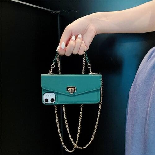 Luxury Crossbody Strap Leather Wallet Phone Case For iPhone 12Pro X XS MAX XR 7 8Plus Solid Color Credit Card Slot Lanyard Cover