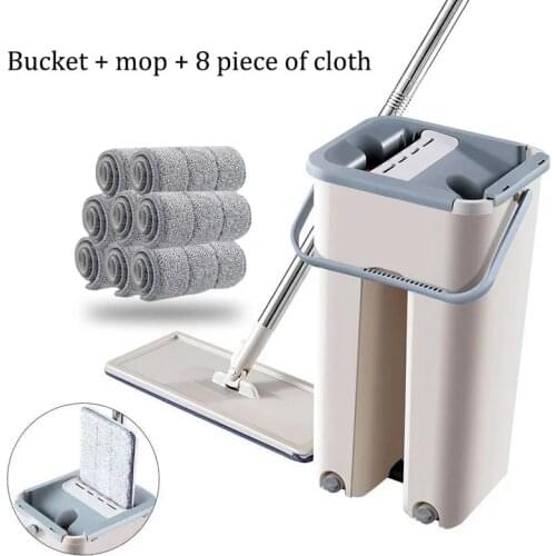 Hand Wash Free Mop Quick Clean Microfiber Squeeze Flat Mop For Wash Floor Home Bathroom Kitchen Cleaning Mop With Bucket Kit