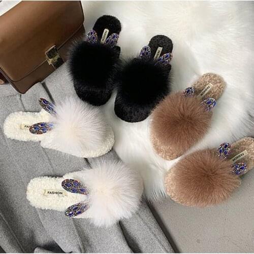 Outer Wear Hairy Slippers 2020 New Fashion All-match Womens Shoes Baotou Flat Half-drag Lazy Shoes