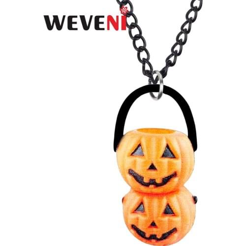 WEVENI Acrylic Pumpkin Monster Necklace Pendant Chain Collar Halloween Fashion Jewelry For Women Girls Teens Party Gift Hot Sale