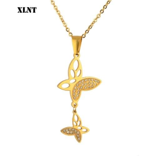 XLNT Simple Style Hollow Cute Animal Butterfly Clavicle Chain Jewelry for Women Long Pendants Necklaces Gold Color Charms Bijoux