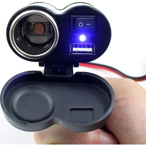 12V USB Cigarette GPS power supply Lighter Socket Waterproof phone charger Universal Motorcycle Handlebar led indicator Switch
