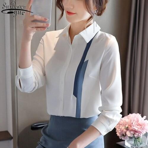 2021 Autumn Fashion Woman Shirt Chiffon Blouse White Tops Stripe Full Shirts Women Blouses Elegant Office Lady Clothes 10613