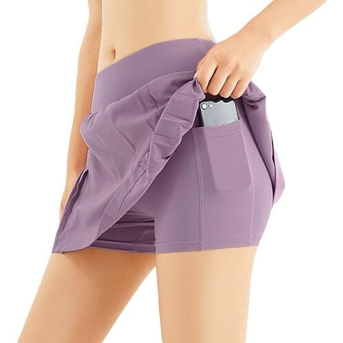 Women Athletic Pleated Skort, Adults Summer Solid Color Athletic Skirt with Pocket Baseball Dress Sports Pleated Skirt