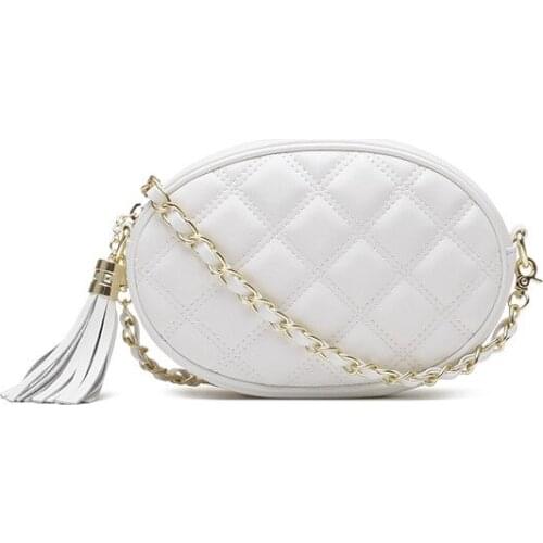 Sheep skin women small tassel chain crossbody bags plaid female shoulder bag