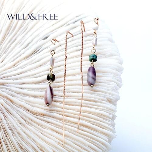 WILD & FREE Women Vintage Colorful Bead Pendant Ear Line Drop Earrings Gold Zinc Alloy Minimalist Dangle Earrings Jewelry