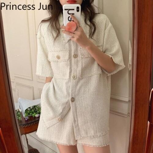 Women Summer Fashion 2 Piece Sets Single Breast Short Sleeve Cardigan Jacket+High Waist Wide Leg Shorts Sets 2pc Suits Outfits
