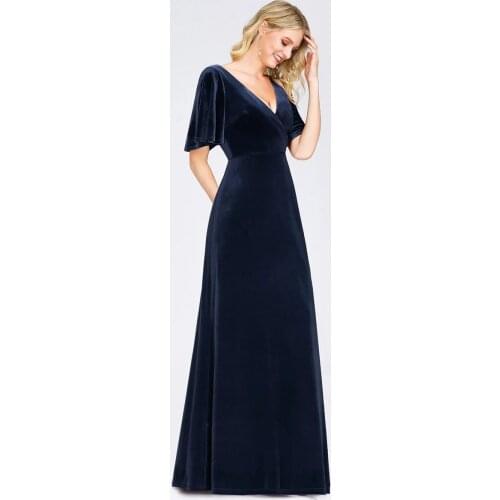 Robe de soirée Elegant Double V Neck Velvet Party Dresses for Women Evening Dresses Plus Size Vestido de noche A-LINE Gown