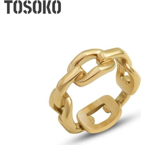 TOSOKO Stainless Steel Jewelry Small Square Ring Female Personality Chain Ring Square Overlapping Food Ring BSA237
