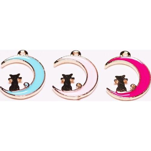 10pcs/Lot Moon Cat Diy Design for Jewelry Making Earring Bracelet or Necklace Handmade Enamel Charms