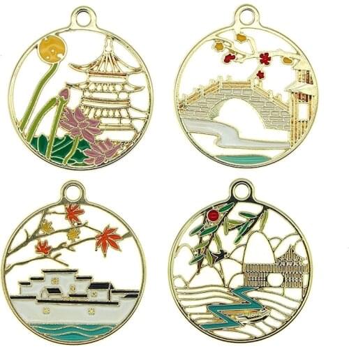 10pcs/lot Cute Classical Chinese Style Four Seasons Enamel Charms Pendant For Bracelet Earrings DIY Jewelry Makings Findings