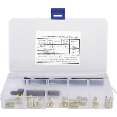12Pcs M8 x 1 25 Thread Repair Kit Self Tapping Thread Inserts Tool with Case