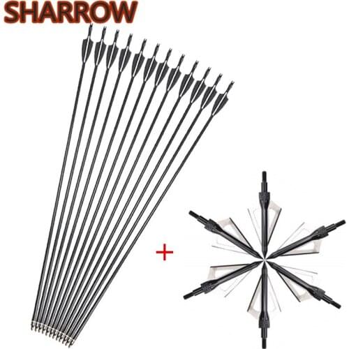 12pcs Archery Fiberglass Arrows 30" Spine 500 Hunting Target Practice Arrows Replacement Arrowhead Shooting Hunting Accessories