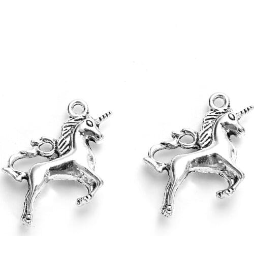 25pcs Unicorn Charms Jewelry Making Pendants Fit Bracelet Necklace DIY Crafting antique silver color