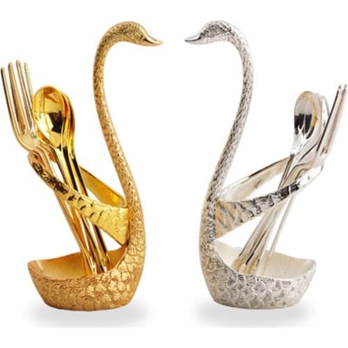 7 Pcs Swan Fruit Base Holder Forks Set Stainless Steel Salad Dessert Forks Coffee Spoon Cake Tableware Flatware Dropshipping