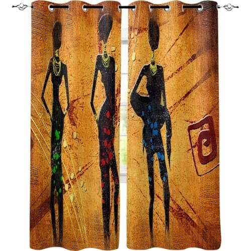 African Women Window Curtains LivingRoom Kitchen Curtains for Bedroom Left and Right Biparting Open Curtains