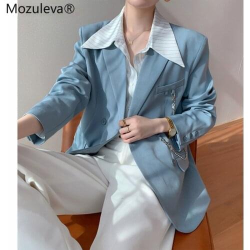 Mozuleva New Autumn Chic Loose Women Solid Blazer Full Sleeve Chain Double Breasted Female Suit Jackets Casual Ladies Outwear