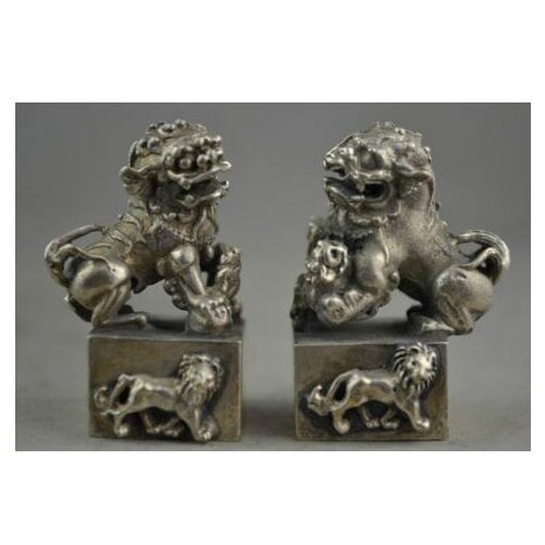 Bronze factory Pure Brass Antique A pair Chinese Collectible Decorate Handwork Old miao silver carving kylin sroom