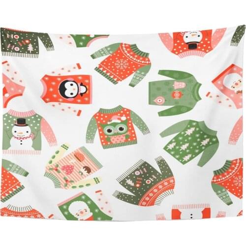 Tapestry Green Snowflake Cute Christmas with Ugly Fun Sweaters Kawaii and Red Cartoon Tapestries Wall Hanging for Living Room