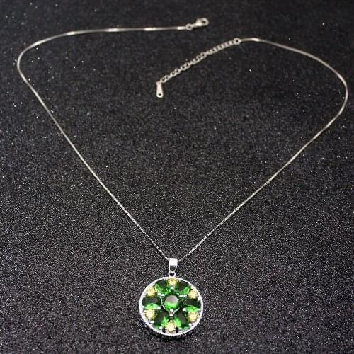 Hermosa Sunshine Green Peridot Citrinee Silver Color For Women Charms Pendant Chain Necklace 20 Inch