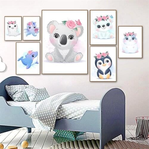 Koala Panda Raccoon Penguin Whale Octopus Seal Nordic Posters And Prints Wall Art Canvas Painting Wall Pictures Kids Room Decor