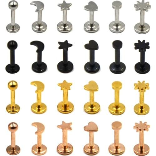 12 Pieces 16G 316L Stainless Steel Internally Threaded Labret Stud Monroe Lip Rings Ear Helix Tragus Cartilage Piercings Jewelry