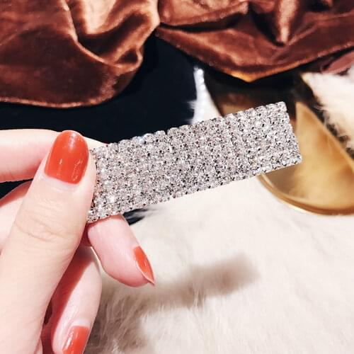 Korea Personality Crystal Rhinestones Alligator Hair Clips Rectangular Bling Diamond Girls Hairpin Alloy Women Hair Accessories