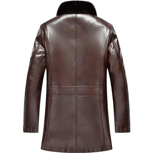 Rex 2020 Men Thick Rabbit Wool Liner Male Jacket Pure Mink Fur Collar PU Leather Jackets Plus Size HJ652