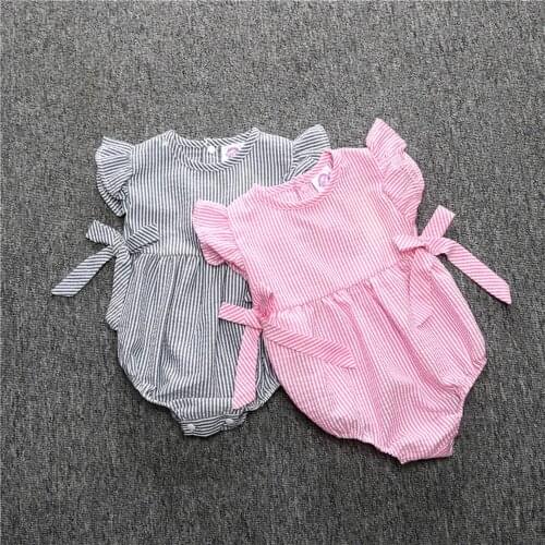 Newborn Summer Baby Romper Infant Girl Striped Bow Cotton Clothes Toddler GIrls Short Fly Sleeve Pajamas Babies Jumpsuit Costumn