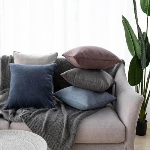 45x45cm plain color linen cushion cover decorative throw pillow cover sofa backrest square pillow case bed