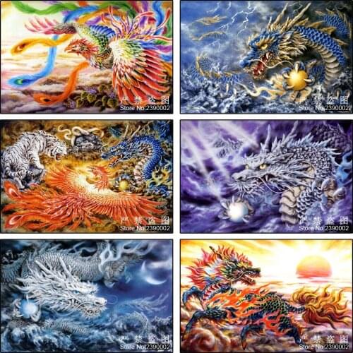 Mythical Beasts Painting Home Decor DIY Diamond Painting Dragon Tiger Phoenix 3D Cross Stitch Pattern Diamond Mosaic Embroidery