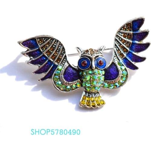 Fashion Jewelry Rhinestone Breast Pin Cute Owl Brooch Women Rhodium Plated Painted Brooch Lady Wind Coat Garments Accessories