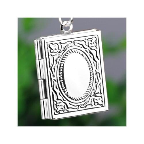 N106 Fashion jewelry Book shape locket classic flower pattern jewelry delicate locket pendant necklace