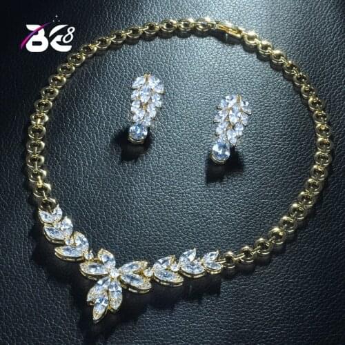 Be 8 Exquisite Wedding Party Jewelry Set Leaf Shape High Quality AAA CZ Bridal Necklace Earring Fashion Jewelry Bijoux FemmeS349